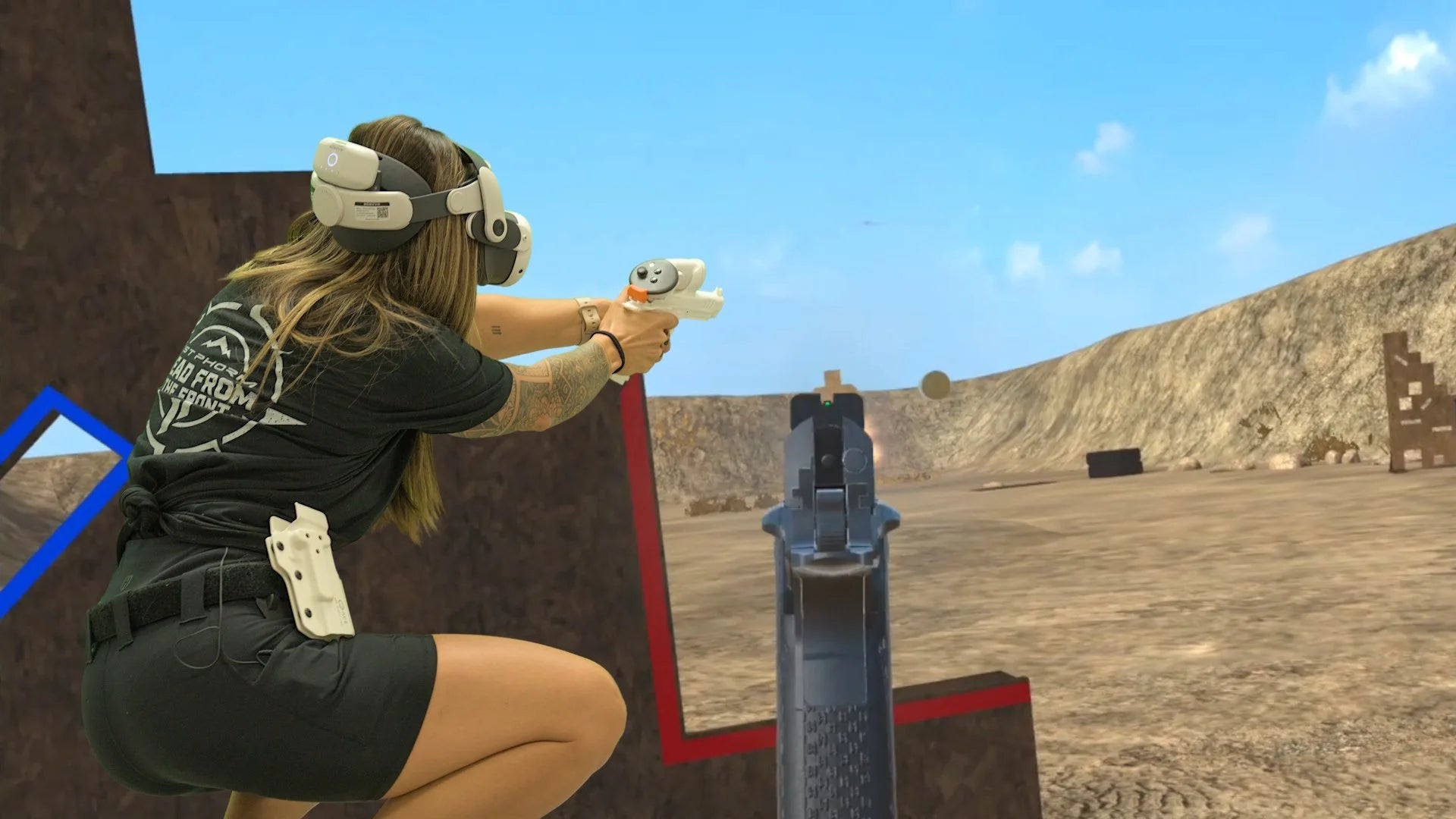 ACE XR Virtual Shooting Pistol for Meta Quest girl shoots