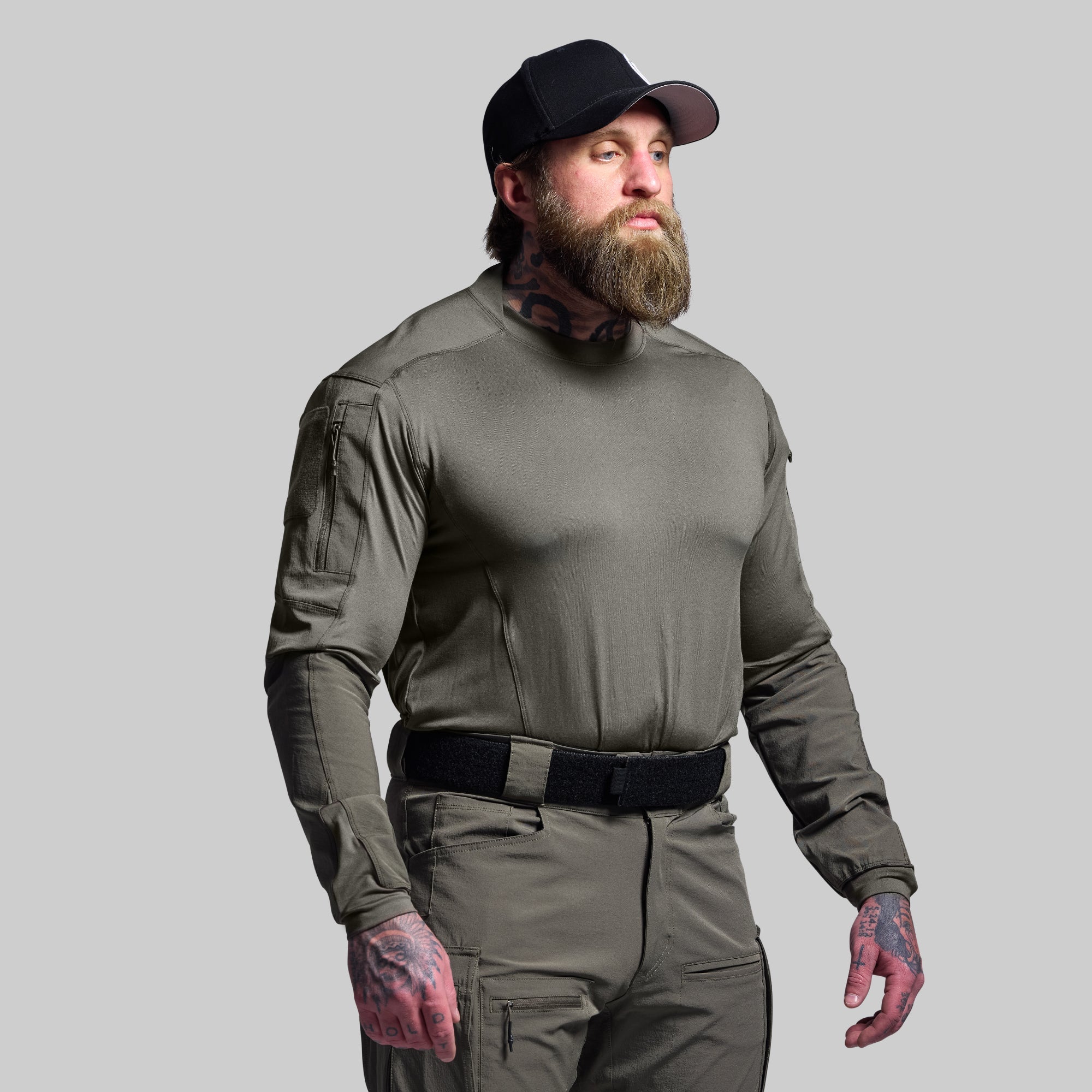 Born Primitive Long Sleeve Op Top ranger green tucked