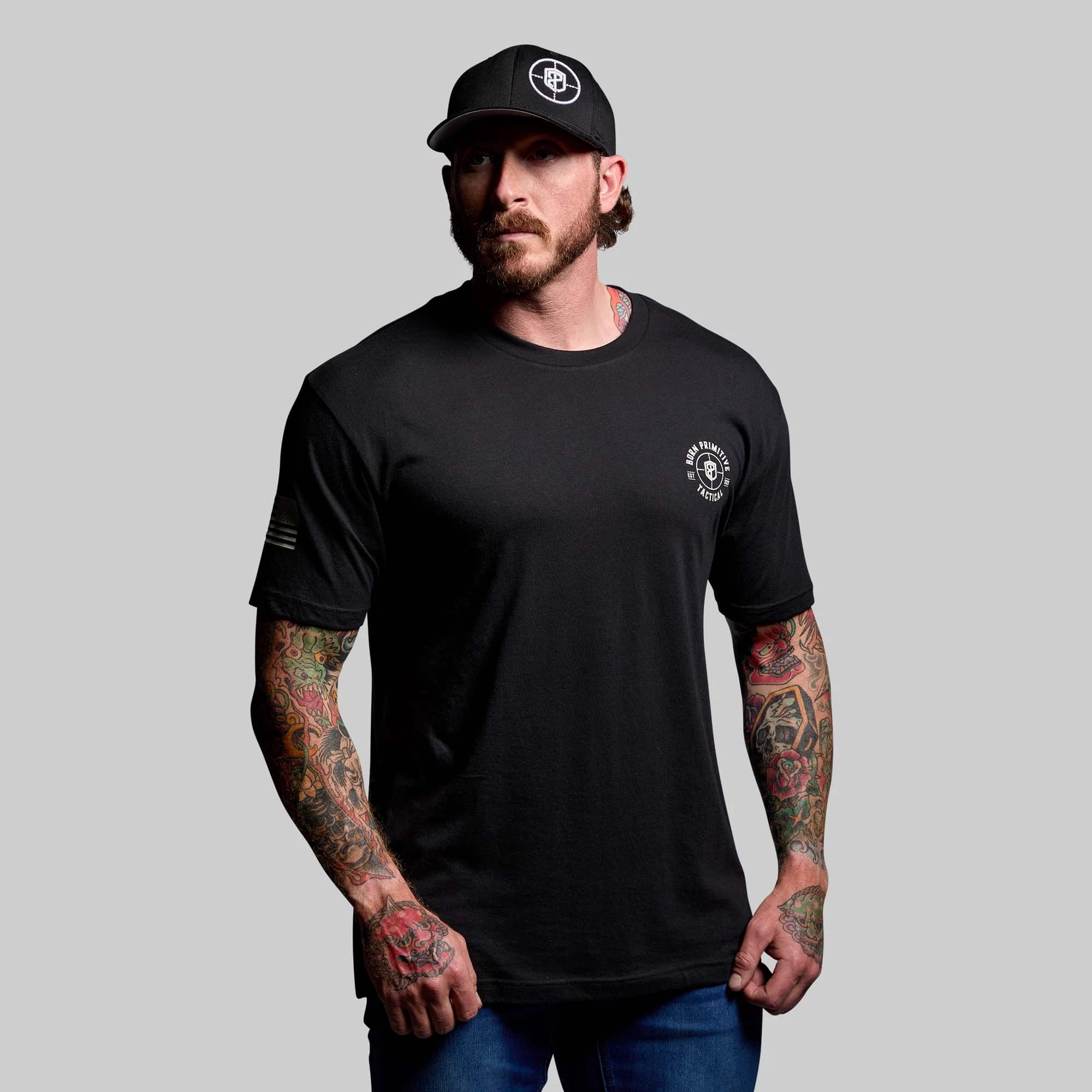 Born Primitive Tactical Skull Tee black front