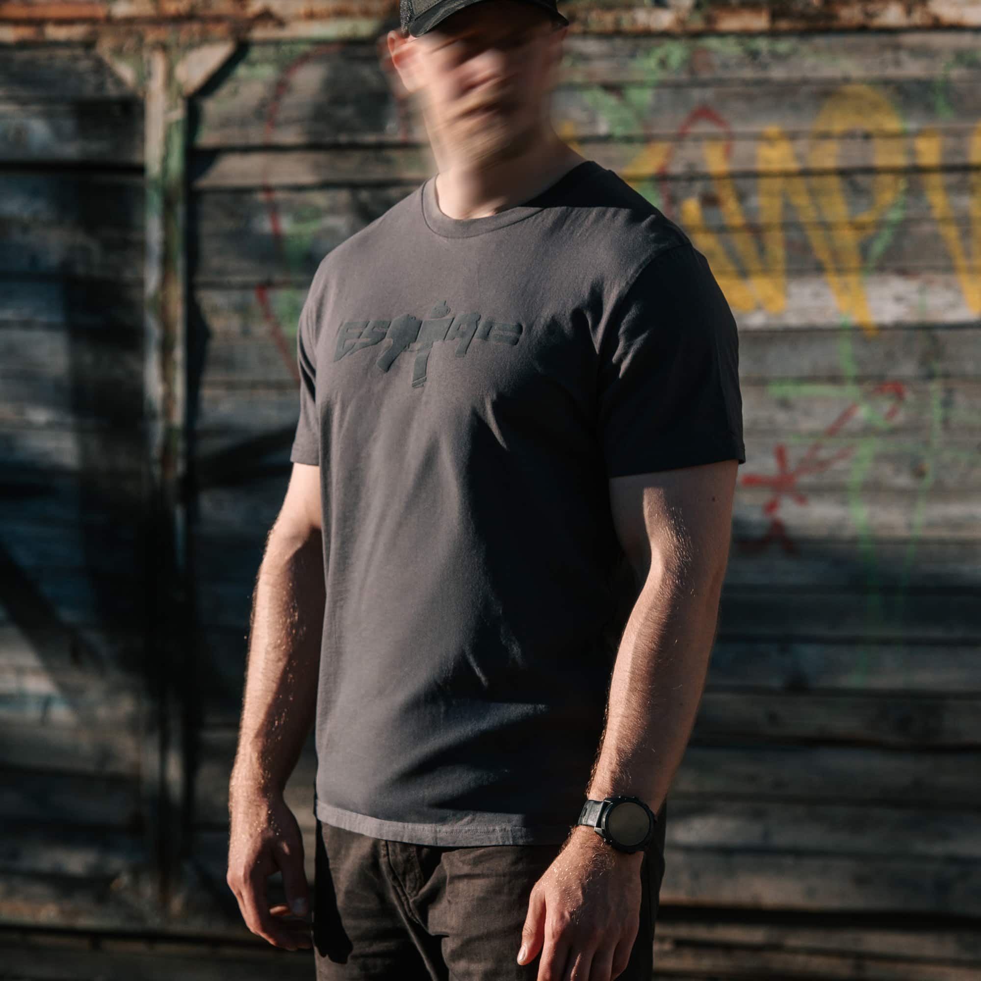 ESTTAC Phantom Rifle T-Shirt grey wood background