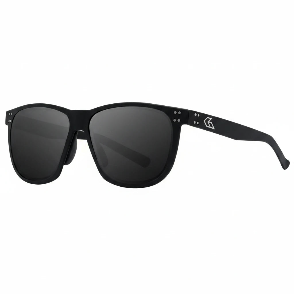 Black sunglasses with a Gatorz logo on a white background