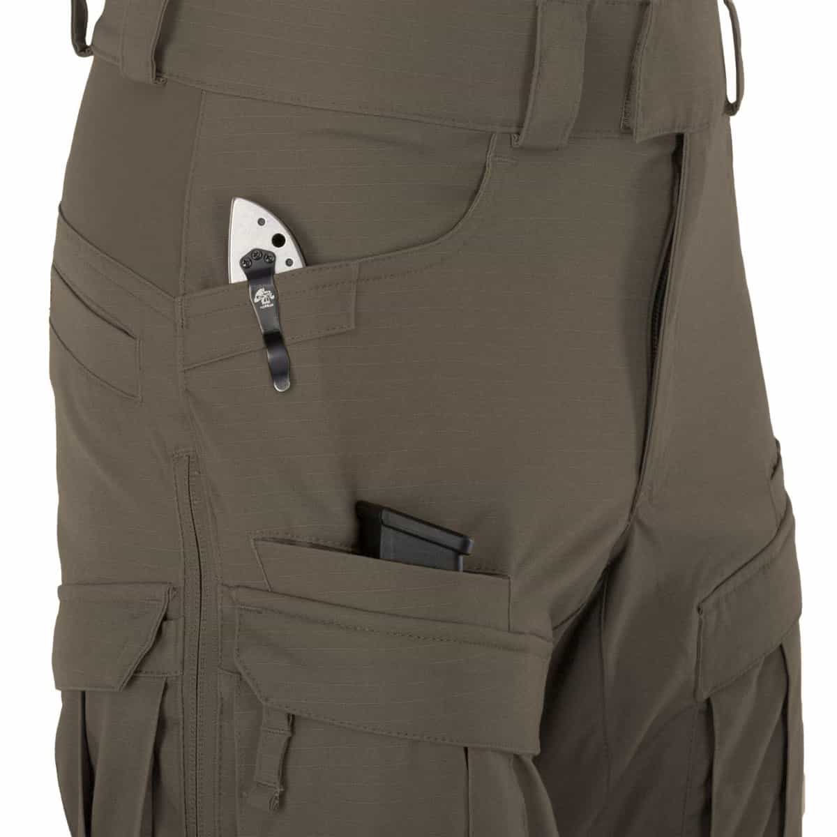 Helikon MCDU Tactical Pants in RAL7013 color close up to side pocket