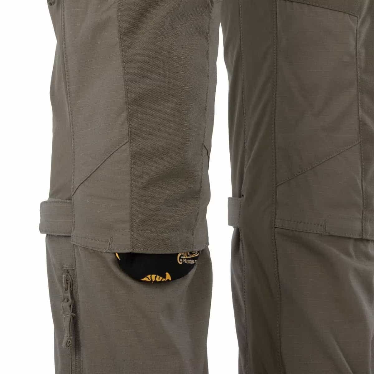 Helikon MCDU Tactical Pants in RAL7013 color close up to knee protection