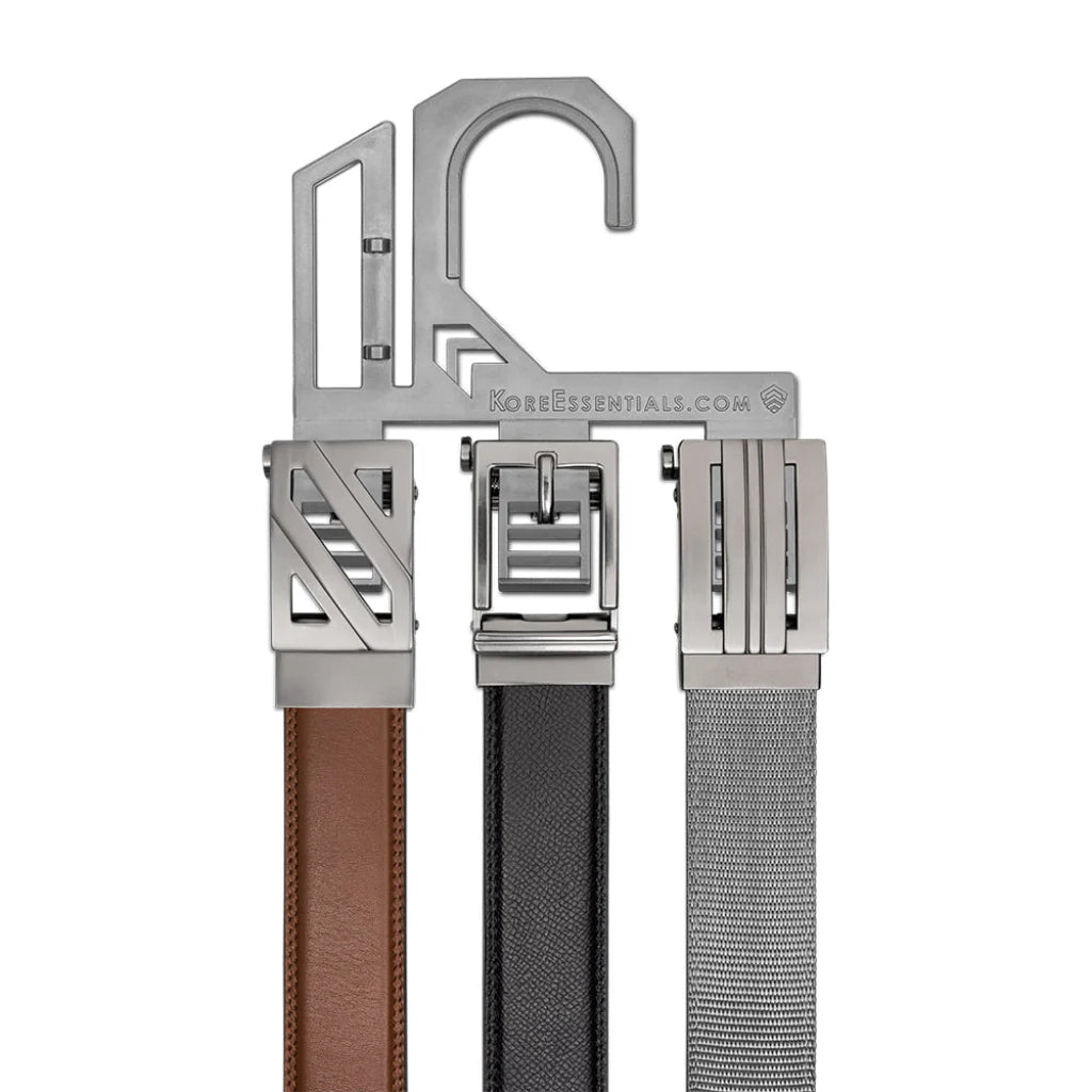Kore Belt Hanger with Three belts with silver buckles