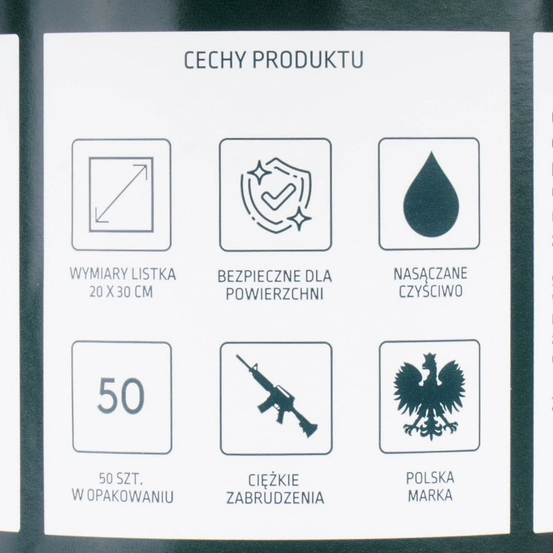 Milspec Heavy Duty Wet Wipes features label with icons and text on a white background
