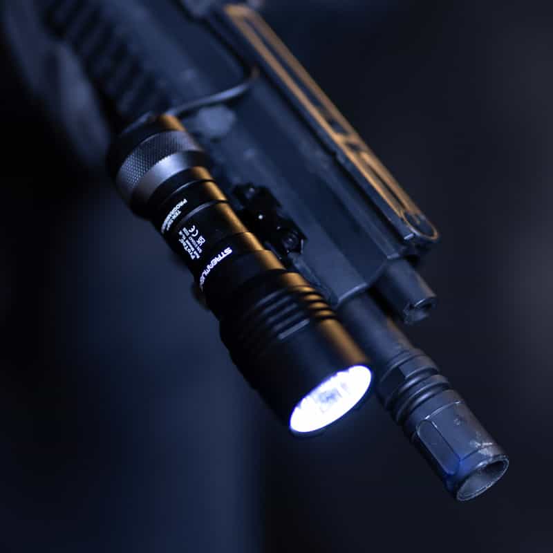 Streamlight Protac Rail Mount 1L-X PRO USB weapon mounted tactical light on a rifle close up