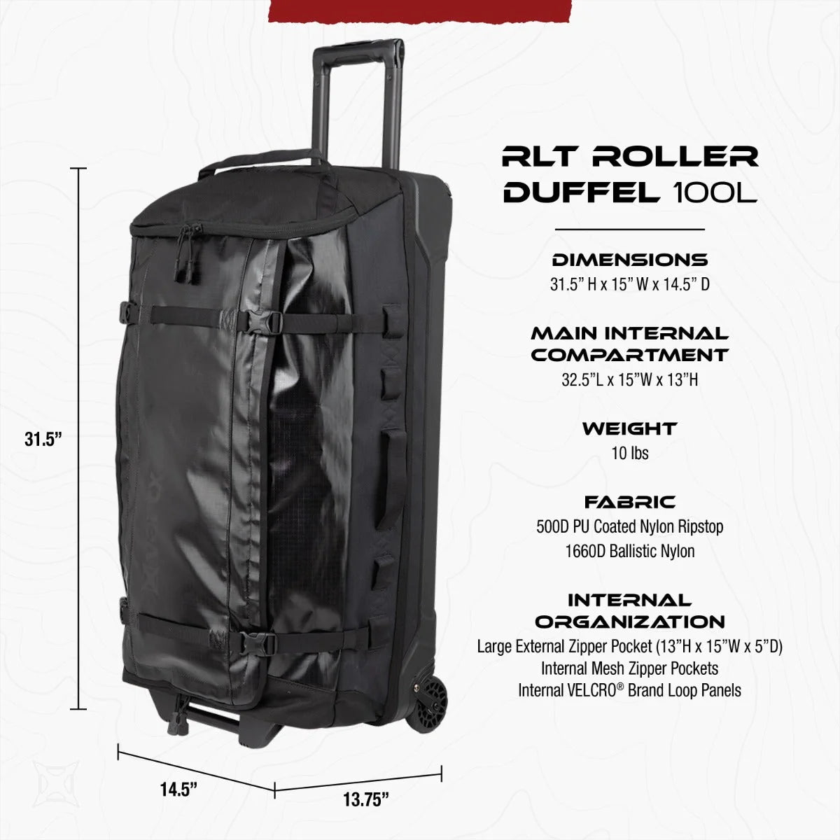 Vertx RLT 100L Duffel Bag Roller dimentions