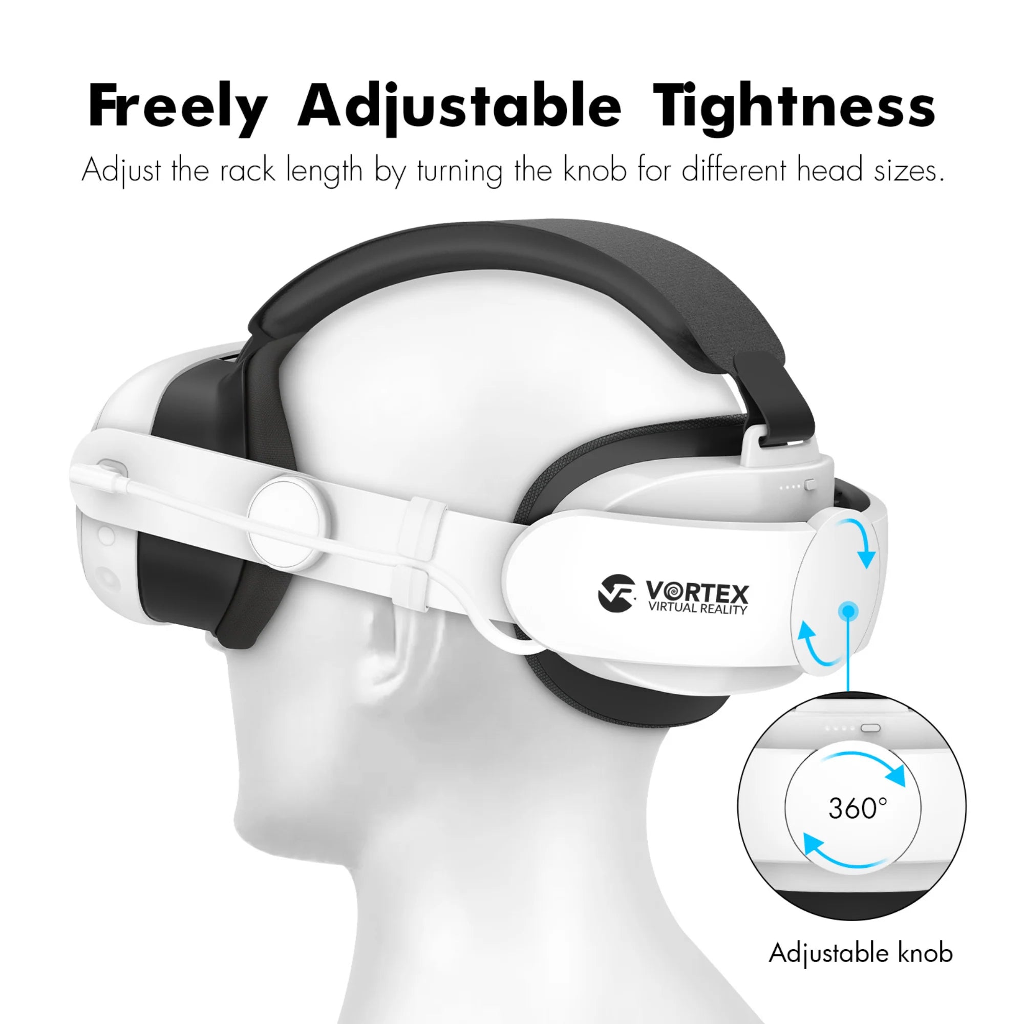 Vortex Elite Strap with 6000 mAh battery for Meta Quest 3S, Quest 3 adjustable