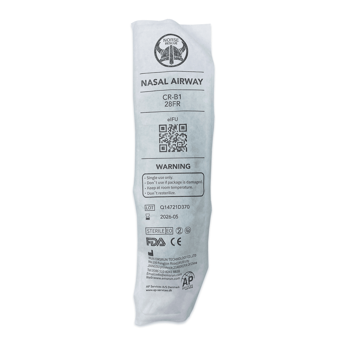 Norse Rescue Nasal Airway with lubricant (NPA) 28F