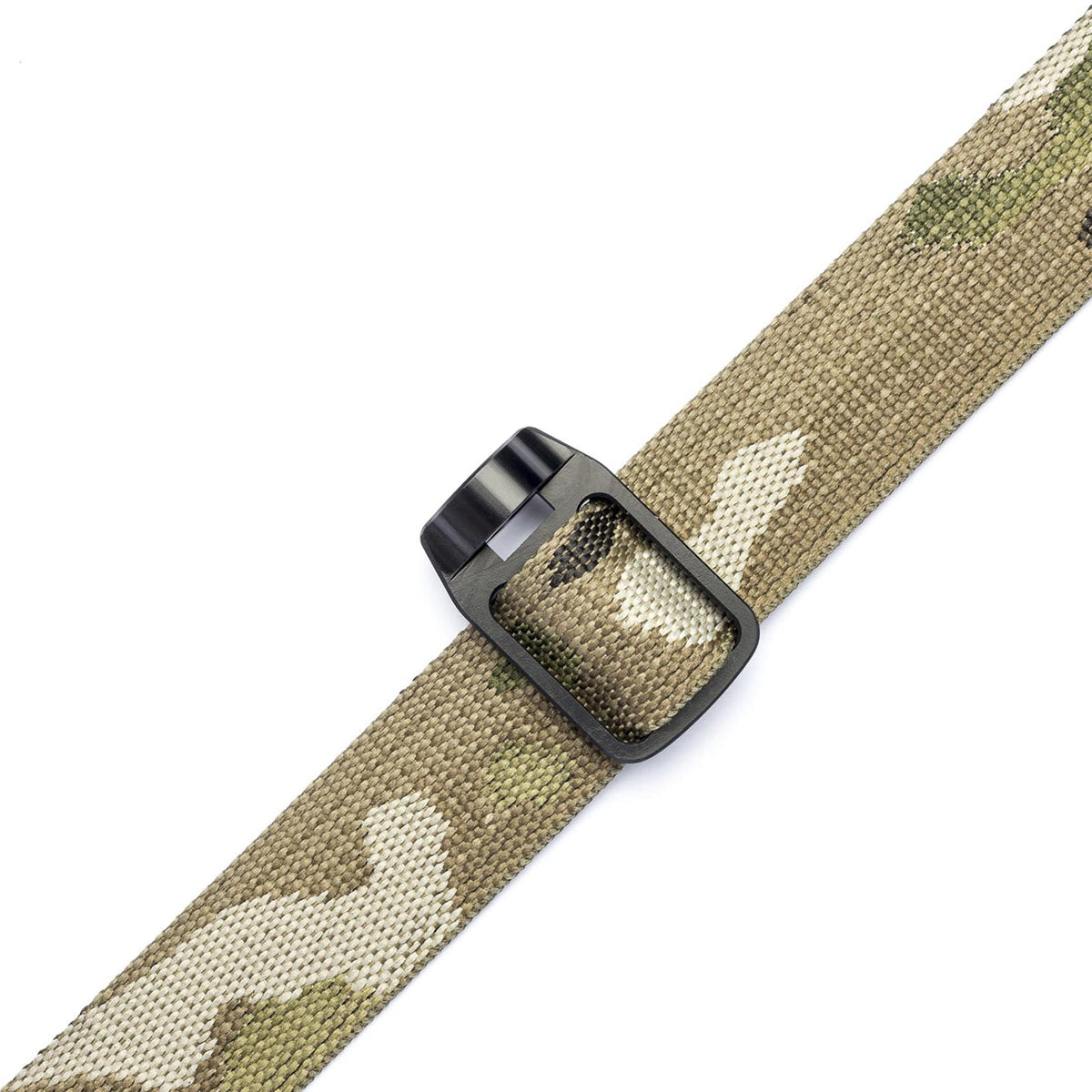 Blackfolium Q-RING 1 inch Black mounted on Multicam webbing; sling not included