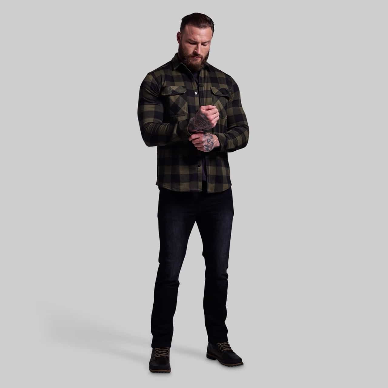 Born Primitive Woodsman Stretchy Flannel forest full body view