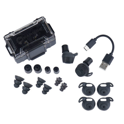 Earmor M20 earplugs and charging case setup