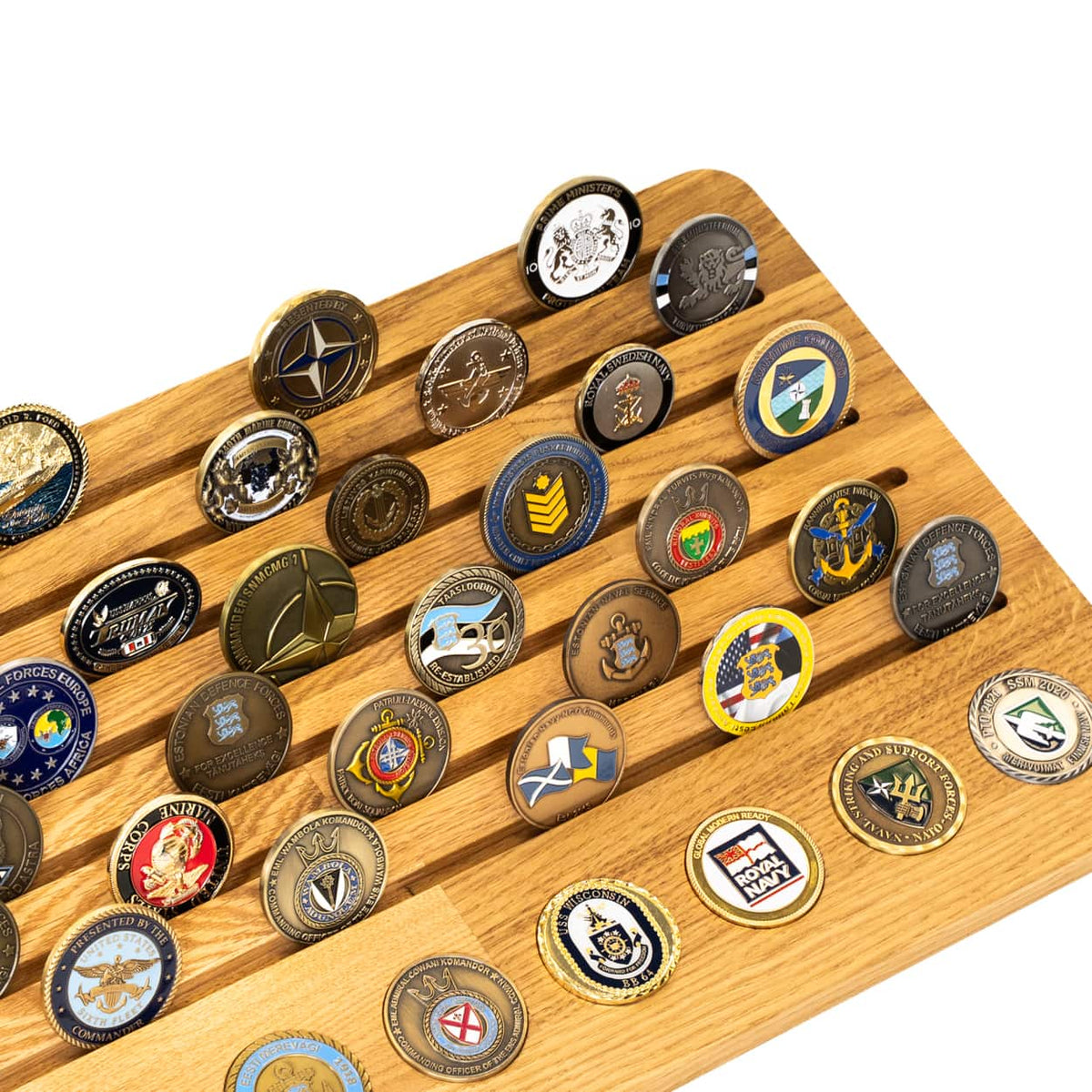 ESTTAC Challenge Coin Holder Large with coins close-up