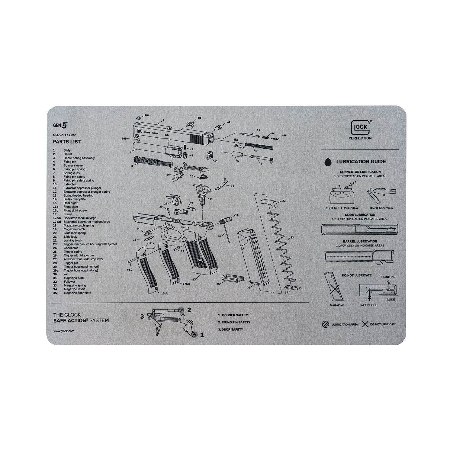 Glock Gen 5 gun cleaning mat front view