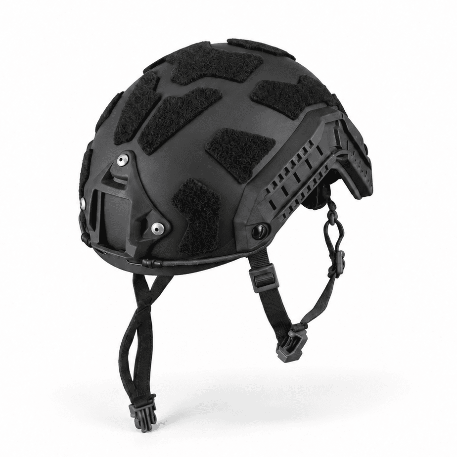 Kolibri Works OpsCore FAST SF K.fluffs in Black mounted on tactical helmet