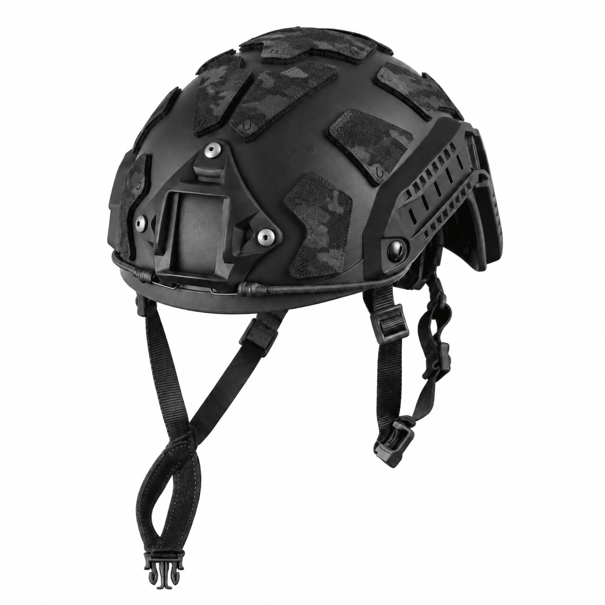Kolibri Works OpsCore FAST SF Patch in Multicam Black on black tactical helmet