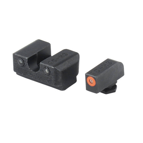 TruGlo Tritium Pro TG231G1C low-profile Glock sights, showing the orange front sight ring and rear U-notch