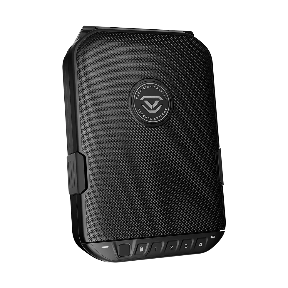 Vaultek LifePod 20 Biometric in Covert Black, front view with fingerprint reader and keypad