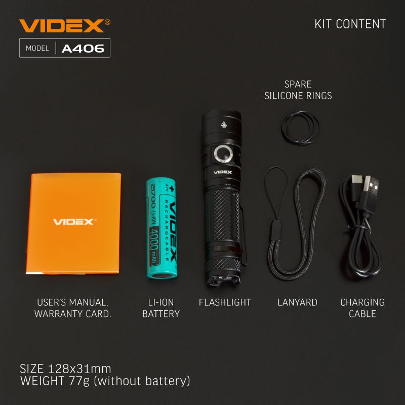 Videx A406 Tactical Flashlight - 4000 lm set