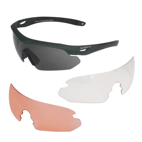 Swisseye Nighthawk safety glasses green frame 3 glasses