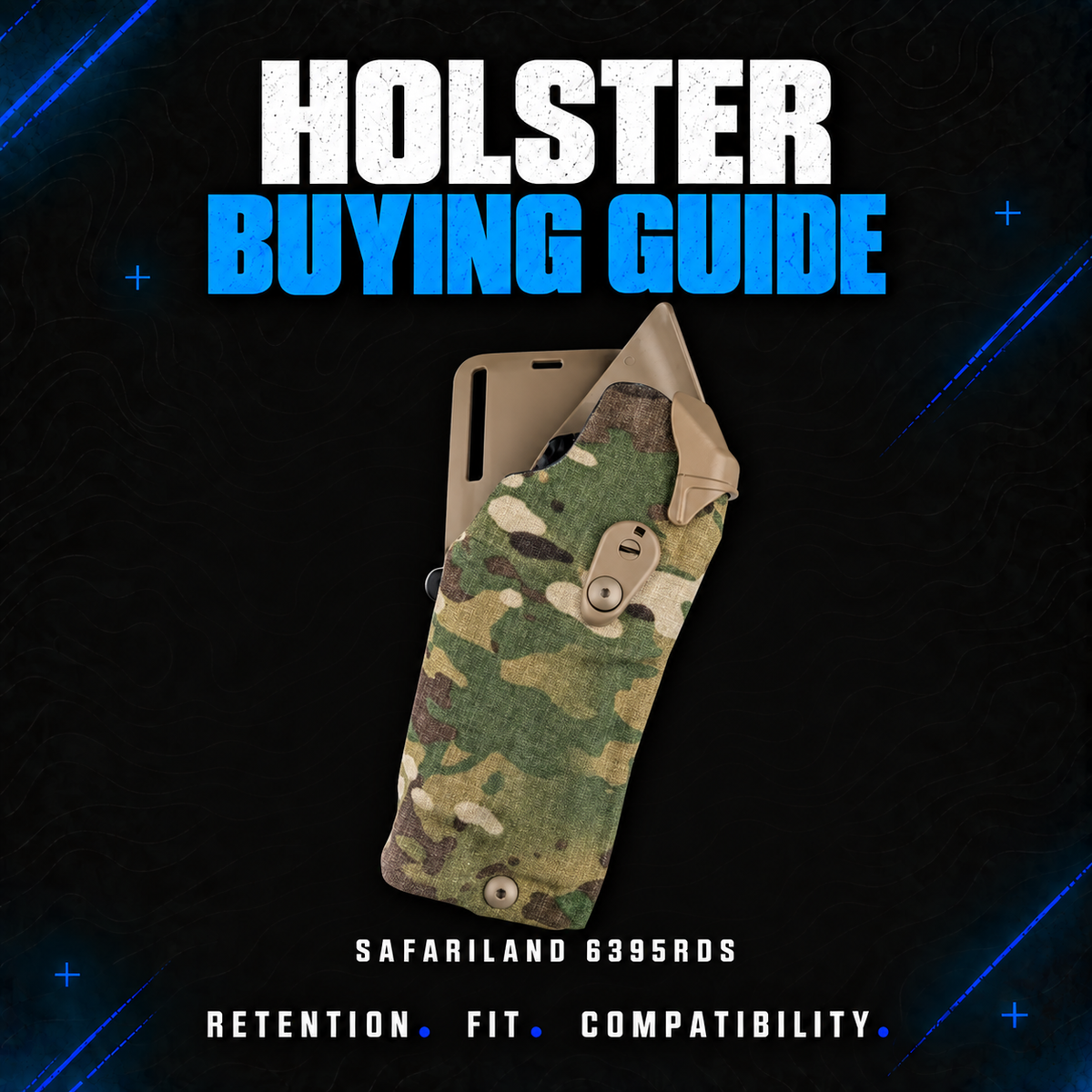 Safariland 6395RDS holster in Multicam with optic hood and belt mount, illustrating holster retention, fit and compatibility.