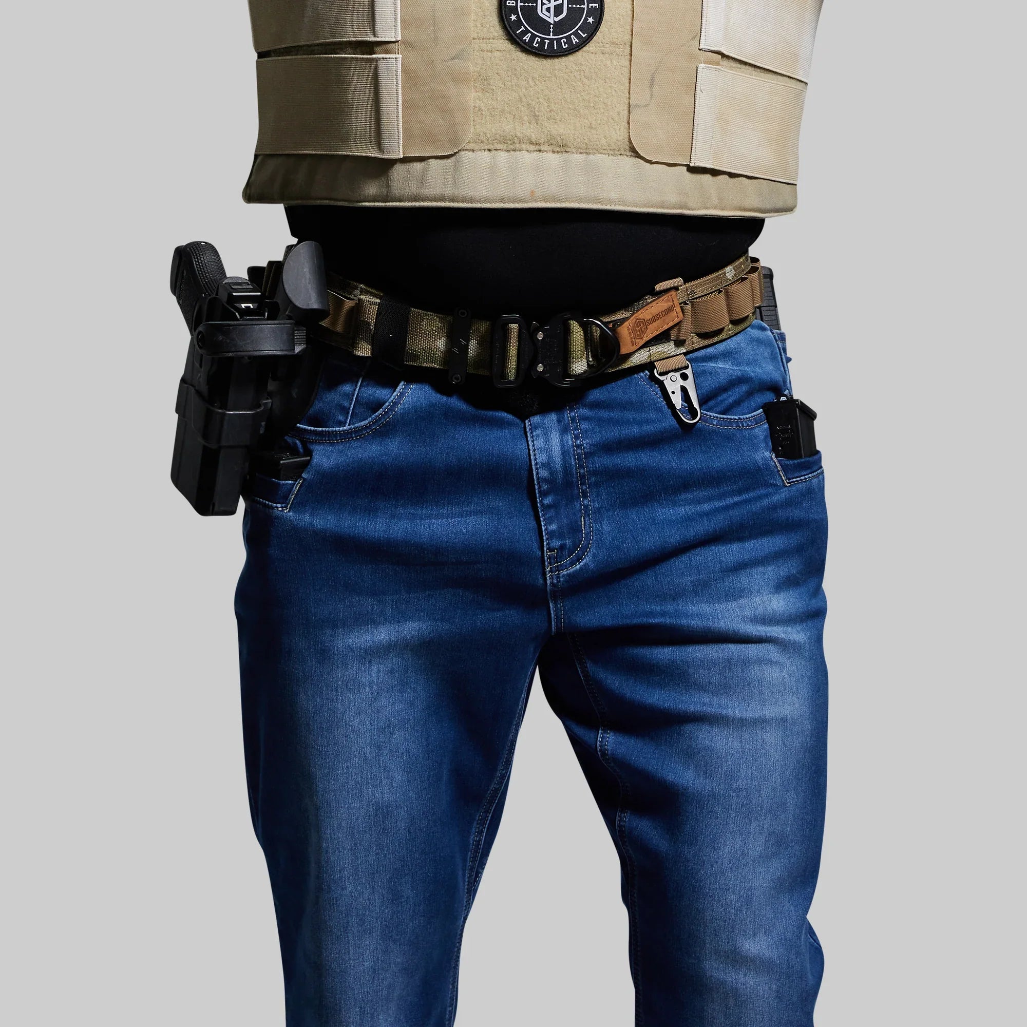 man wearing edc pants with a belt