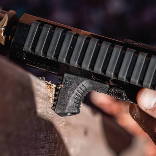 Magpul Front Grip Barricade Stop M-LOK against wood