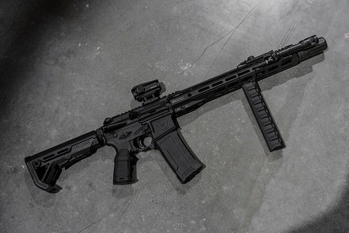 Stacked Angled CMS Front Grip - M-LOK on rifle extended