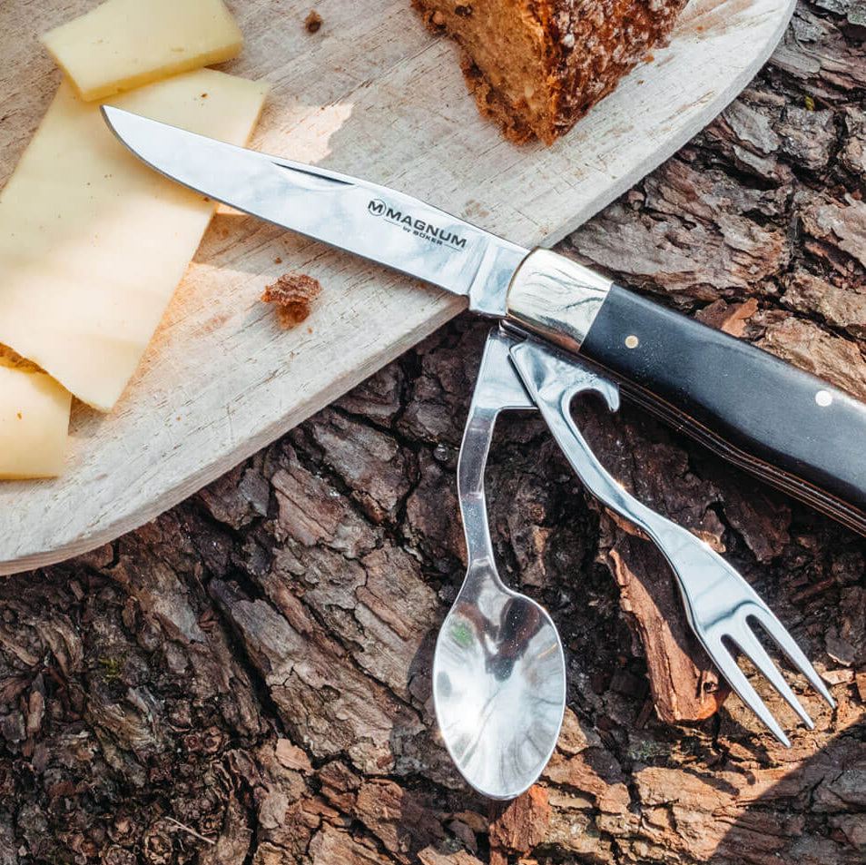 Böker Bon Appetite Camping Cutlery with cheese and bread