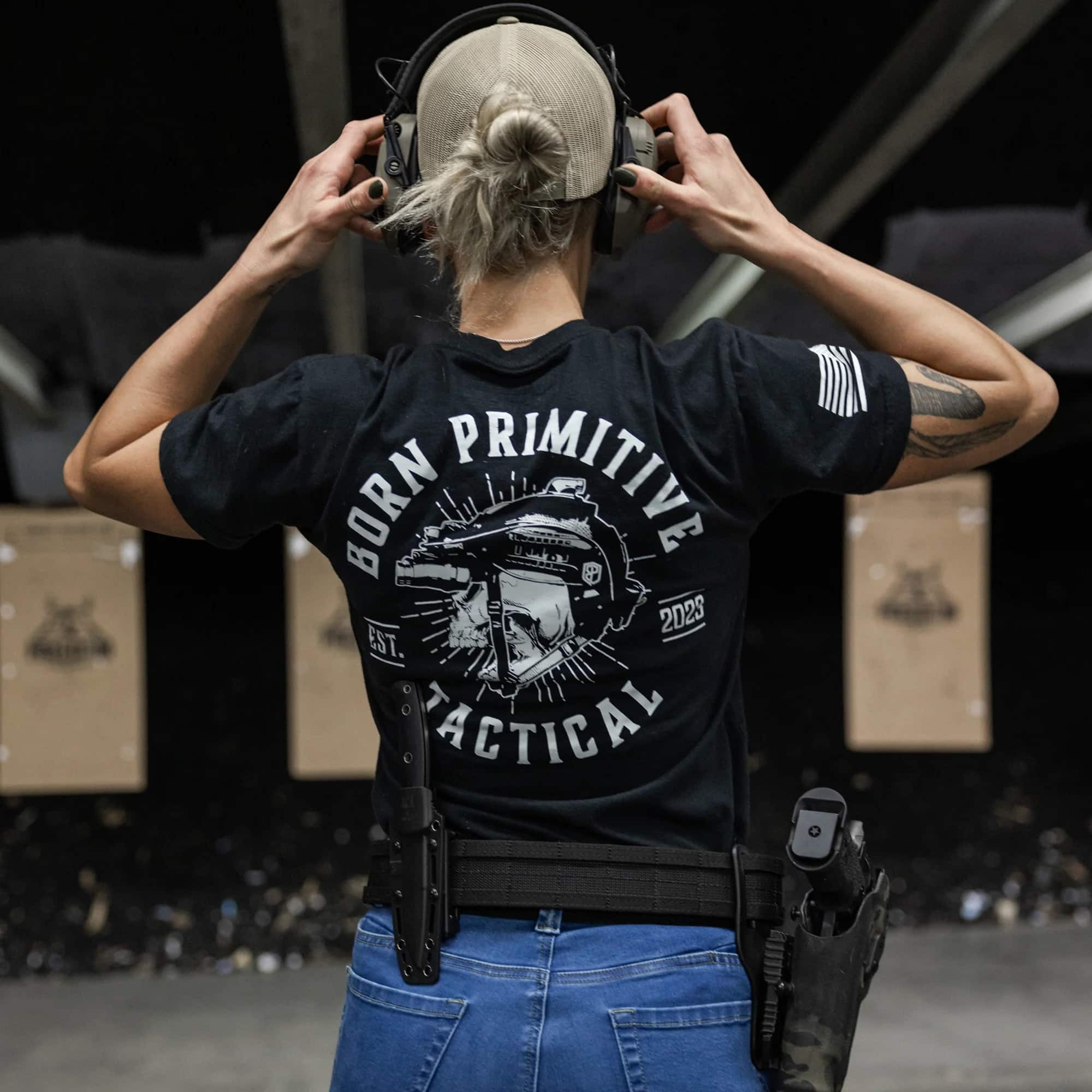 Born Primitive Tactical Skull Tee woman wearing