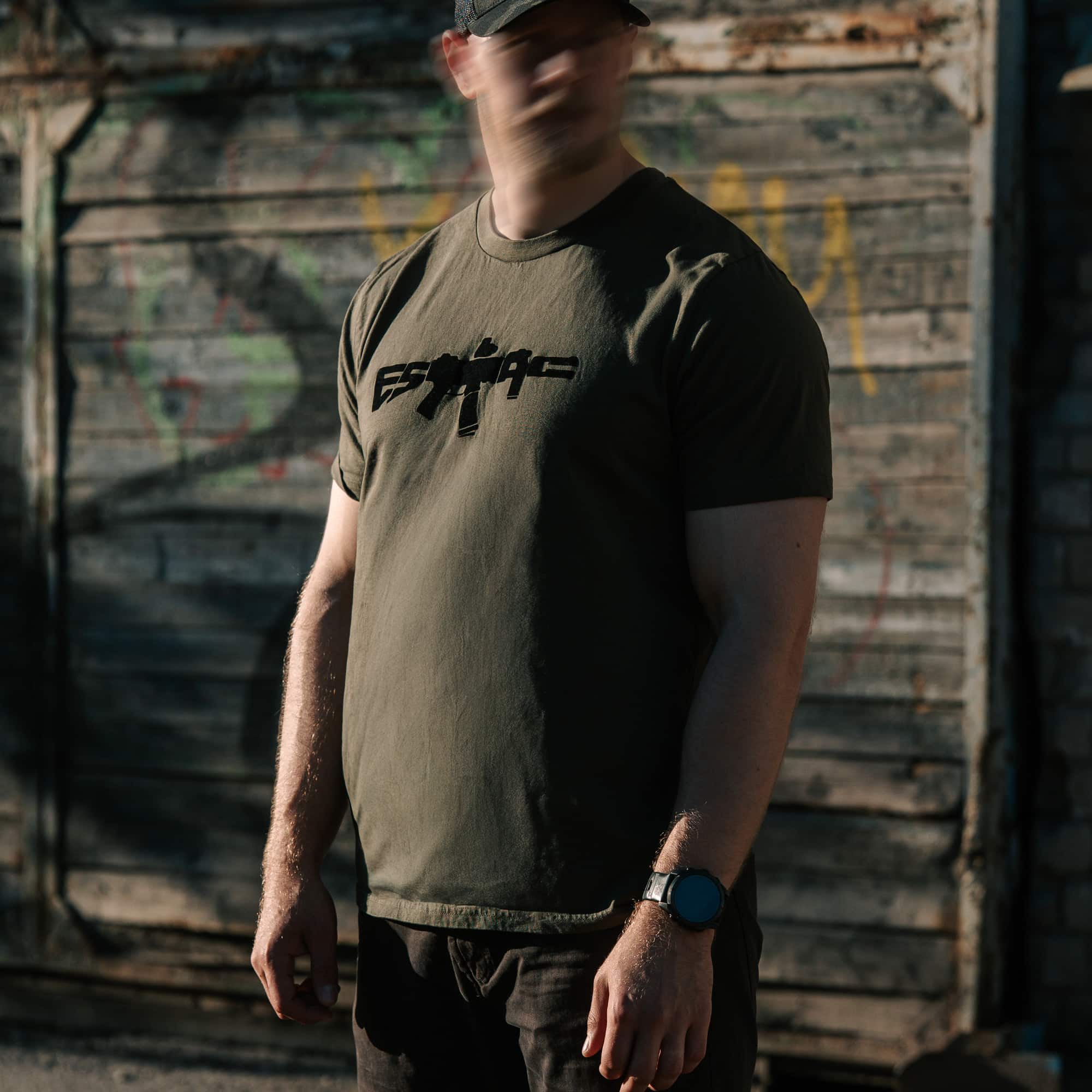 ESTTAC Phantom Rifle T-Shirt green wood background