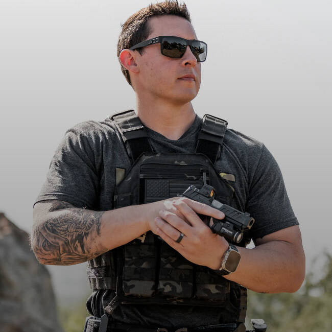 Gatorz Rig Tactical Eyewear in action with pistol