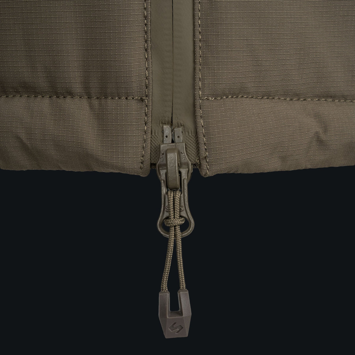 STOIRM Primaloft® Cold Weather Jacket in Ranger Green – lower zip detail