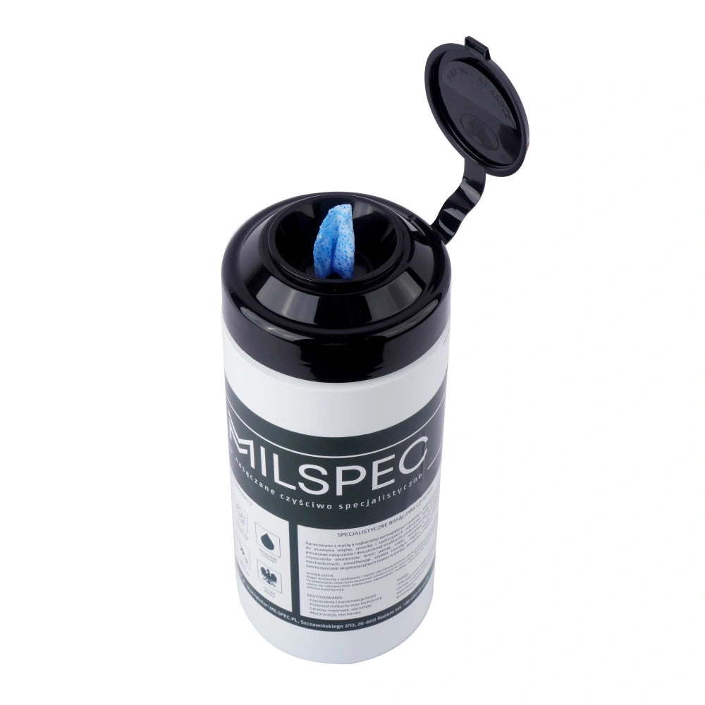 Milspec Heavy Duty Wet Wipes Lint Free 50 sheets open lid top view