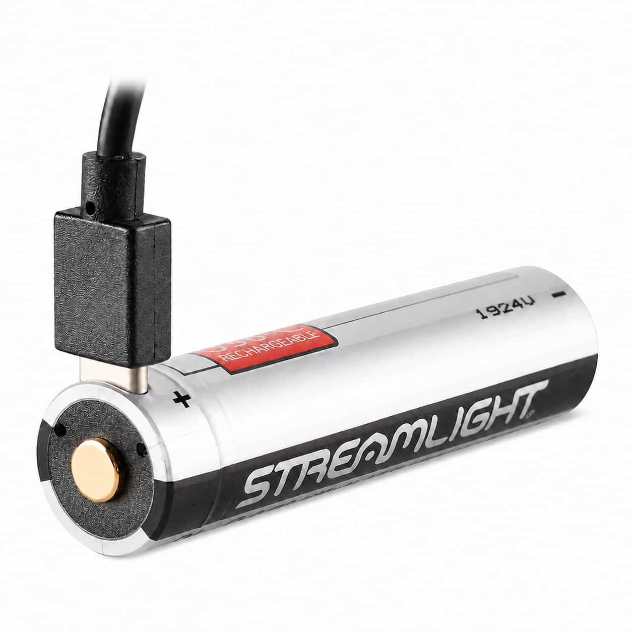 Streamlight SL-B26® Li-Ion USB Battery Pack with charging cable side view close up