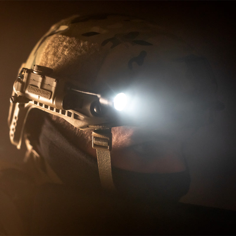 Streamlight Sidewinder Stalk® Helmet Light - ARC Rail model in the dark