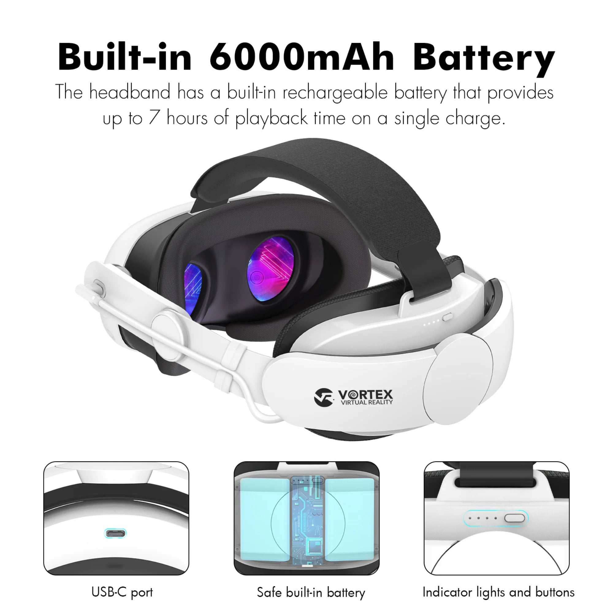 Vortex Elite Strap with 6000 mAh battery for Meta Quest 3S, Quest 3 battery