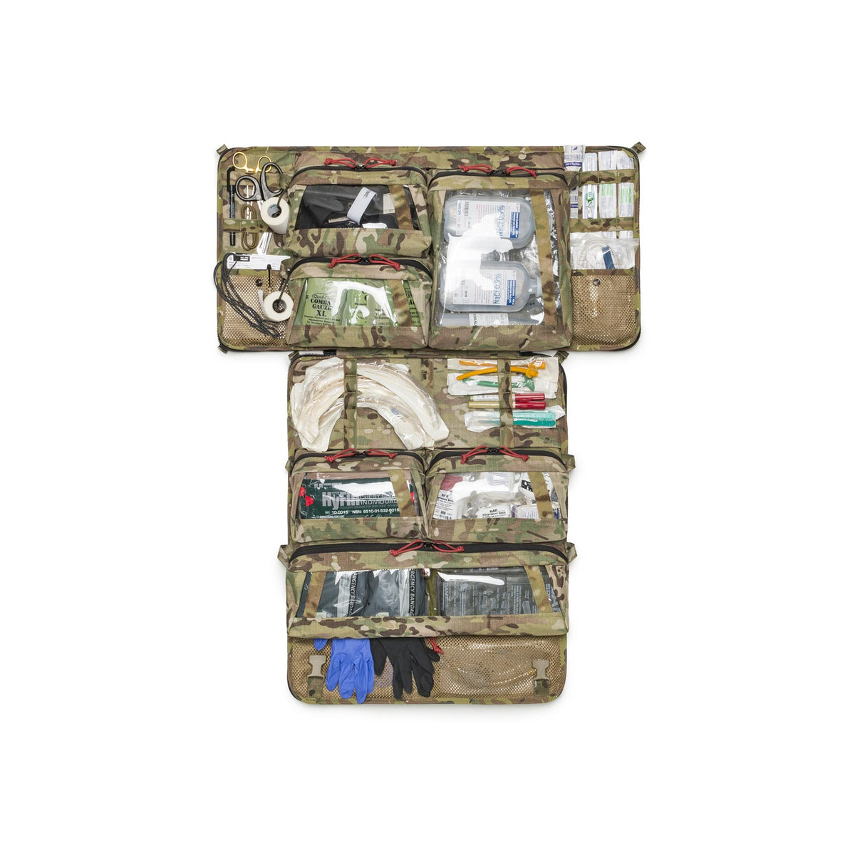 Blackfolium Trauma Sheet Bag KIT 35 – Multicam, open layout with example medical supplies, not included