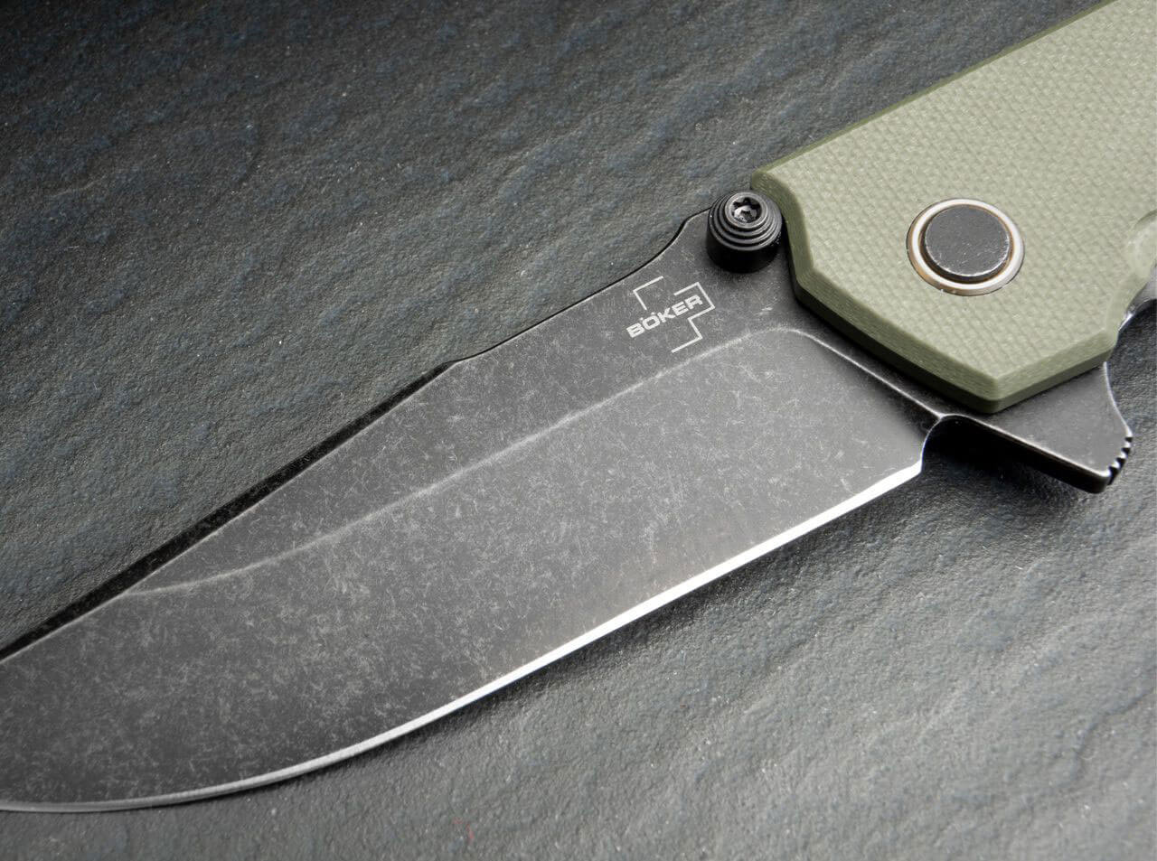 Böker Kihon Assisted OD Green closeup