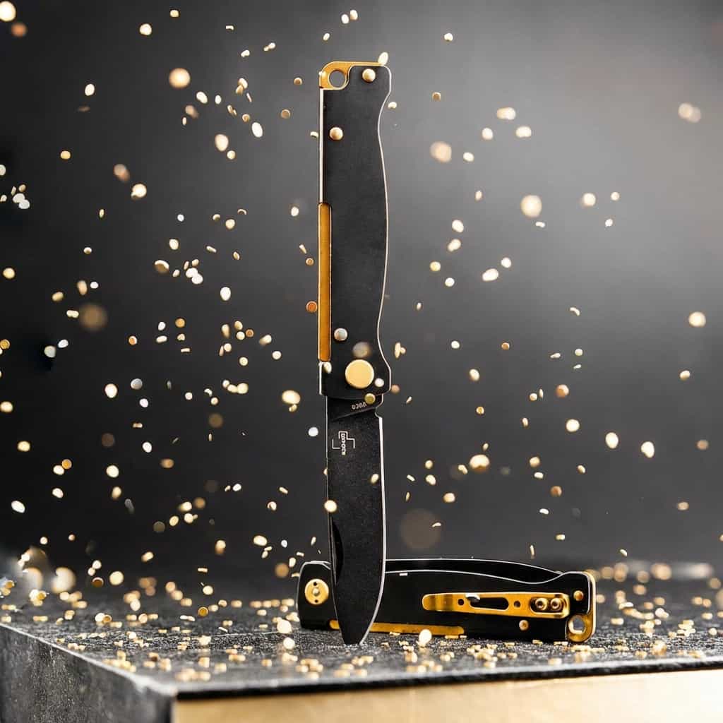 Böker Plus Atlas Black Stonewash Brass folding knife brass finish