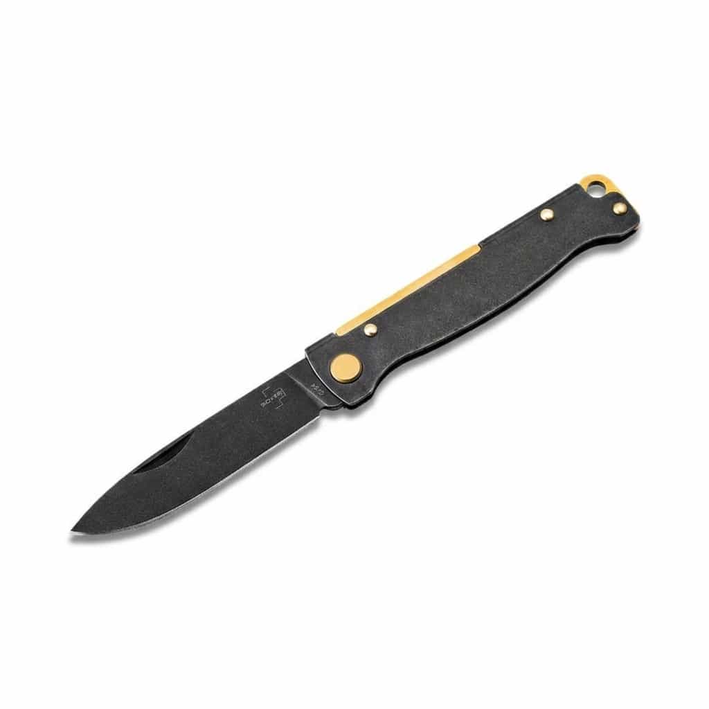 Böker Plus Atlas Black Stonewash Brass folding knife