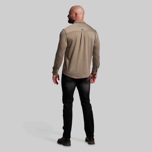Born Primitive Woodsman Stretchy Flannel desert tan full body view