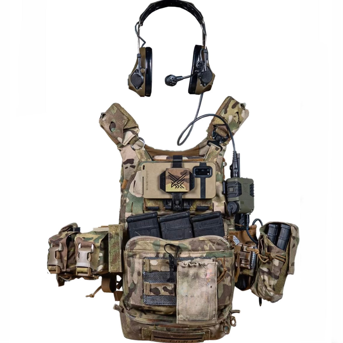 Falconclaw PTT communication setup mounted on tactical vest