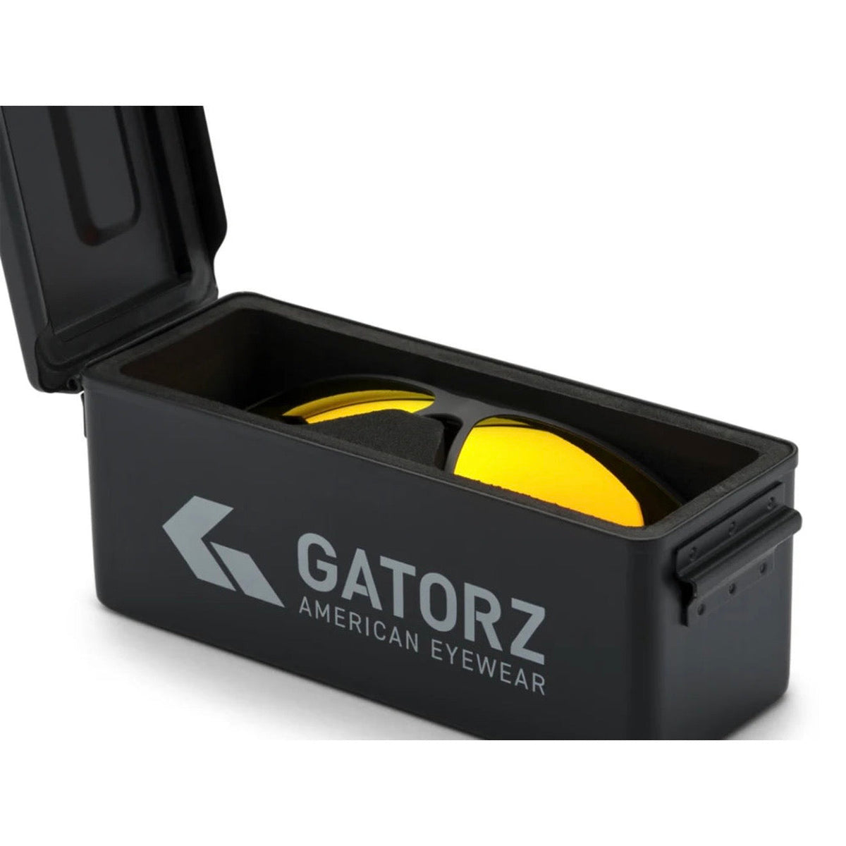 Gatorz Ammo Can Case with Gatorz sunglasses stored inside protective foam