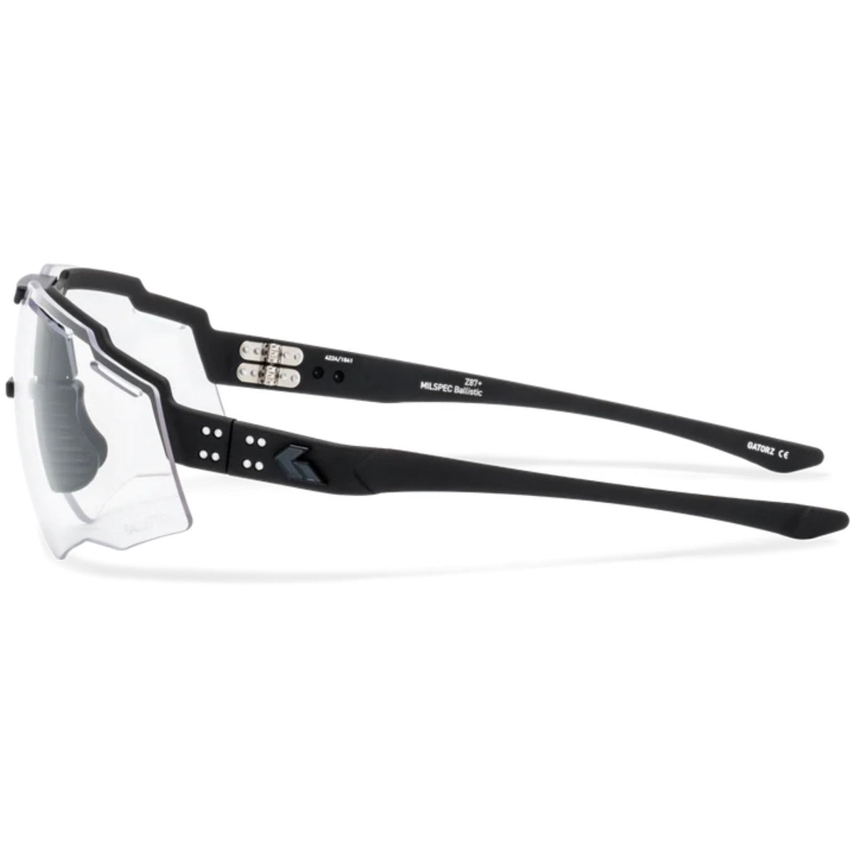 Gatorz Blastshield B2 ballistic tactical eyewear side view with thin adjustable temples