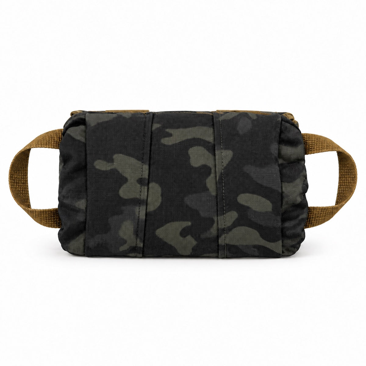Panneltac Low Vis IFAK in Multicam Black, front view with coyote pull handles