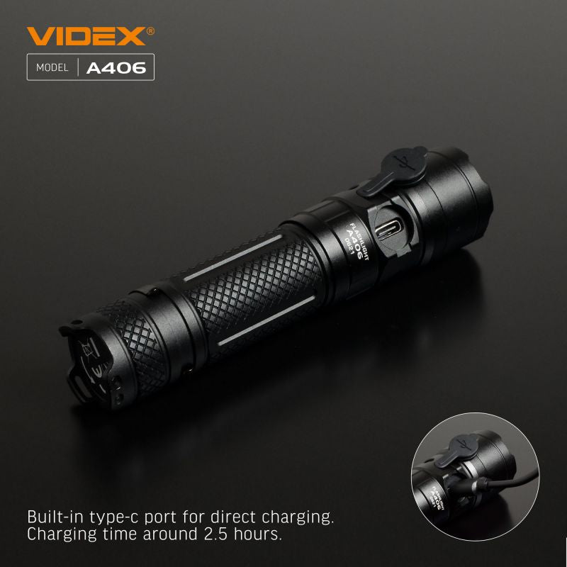 Videx A406 Tactical Flashlight - 4000 lm charging time
