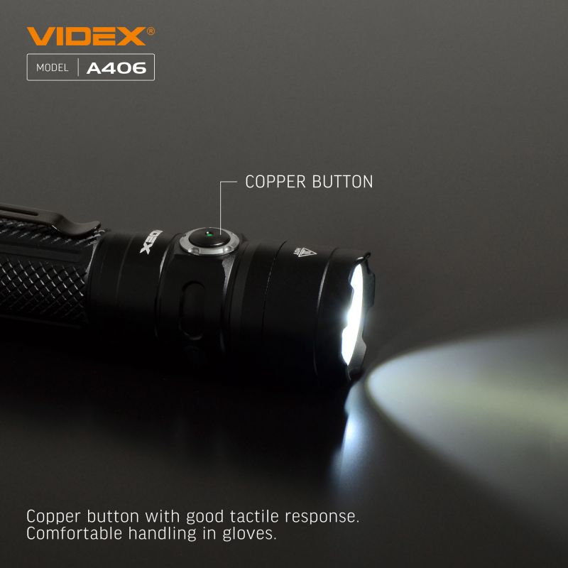 Videx A406 Tactical Flashlight - 4000 lm copper button