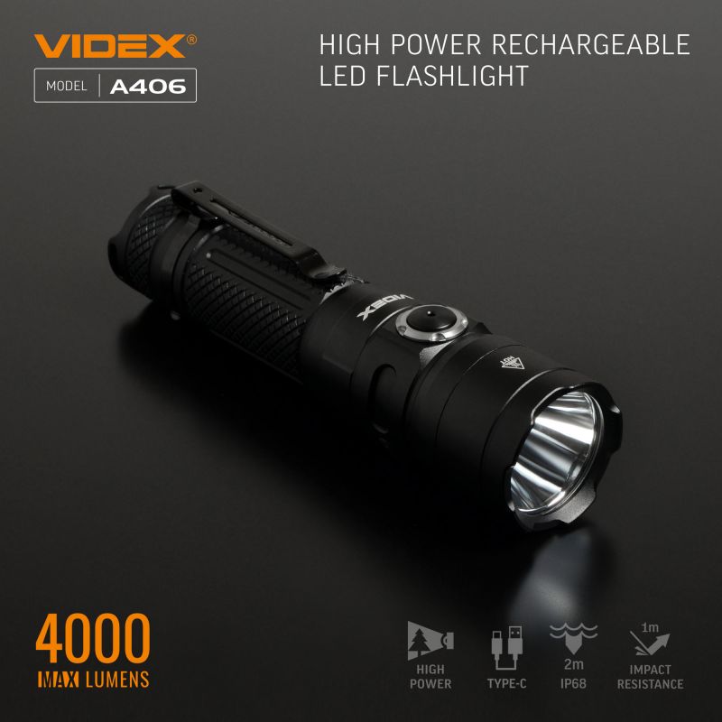 Videx A406 Tactical Flashlight - 4000 lm features