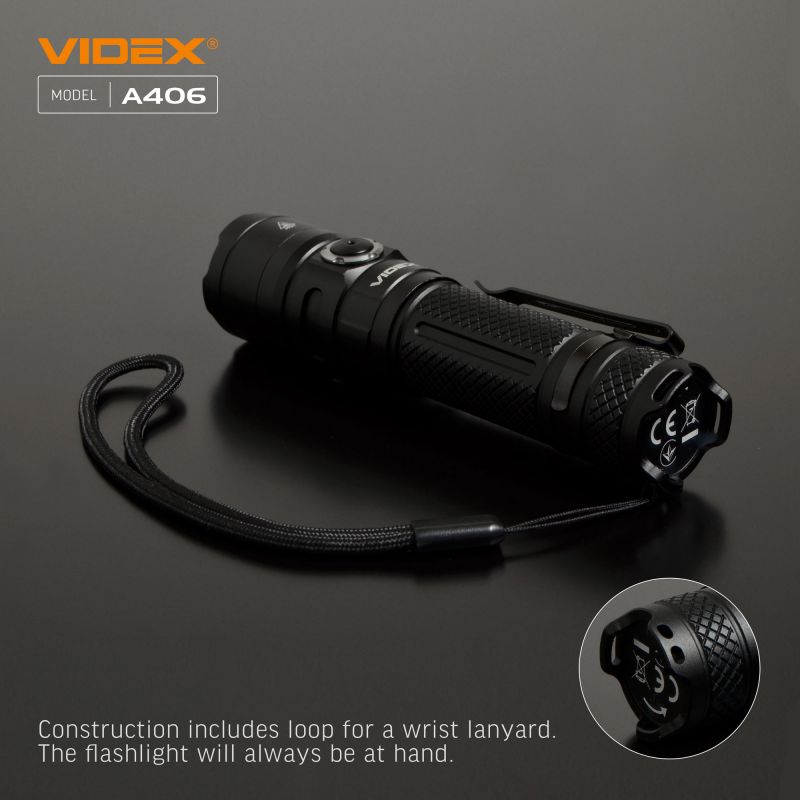 Videx A406 Tactical Flashlight - 4000 lm lanyard